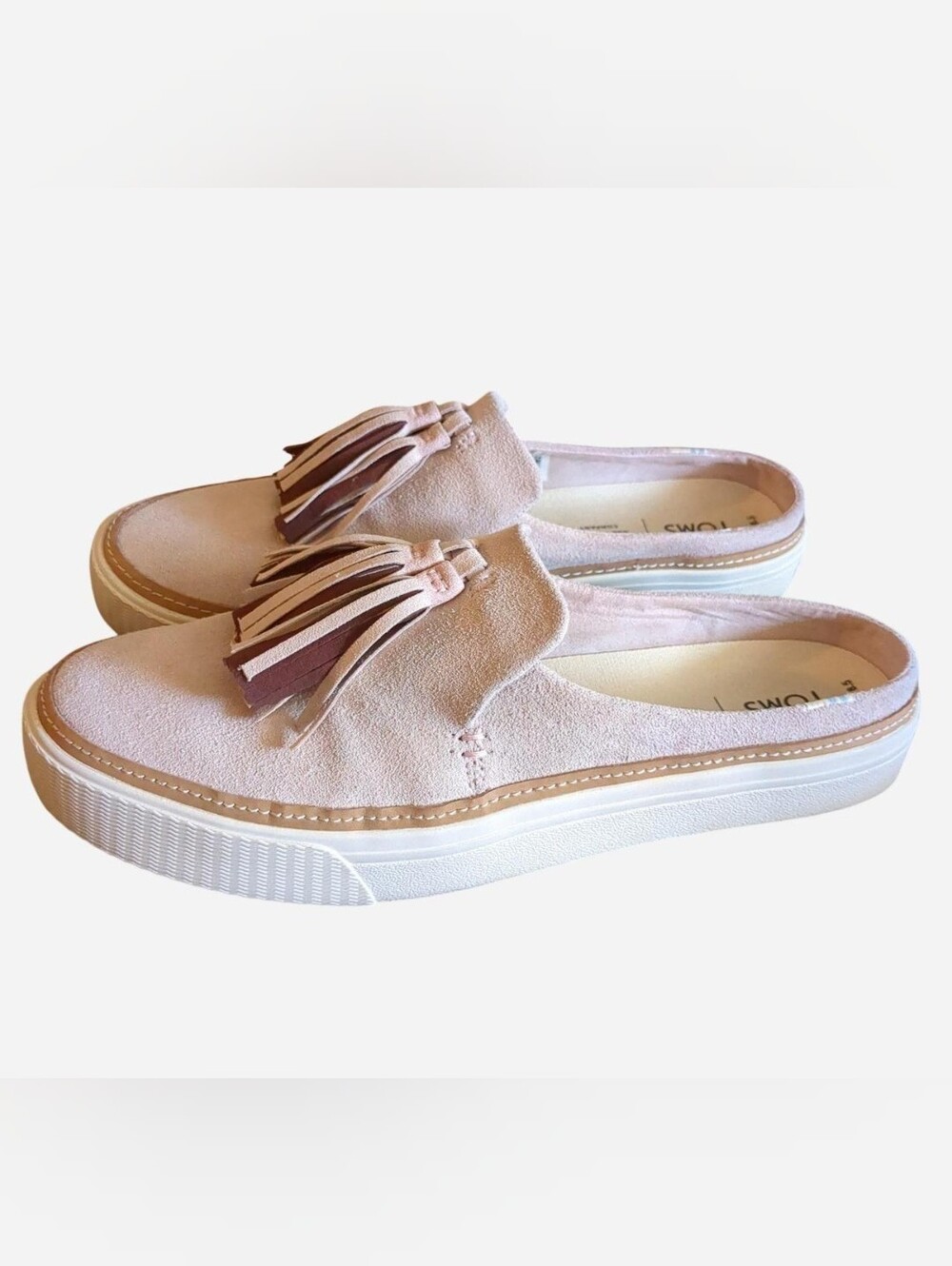 TOMS sunrise powder blush suede tassel mules size 8.5
